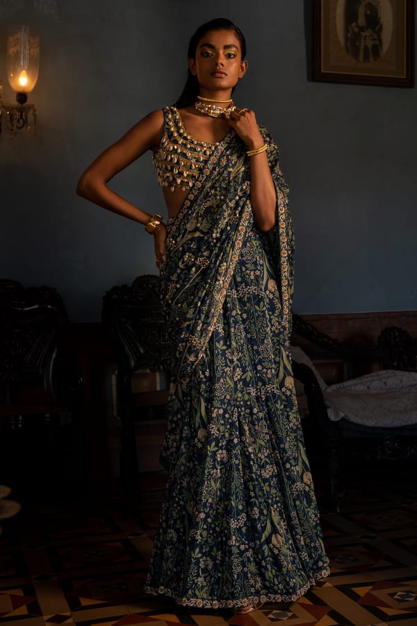 Dew Saree Set ��Navy — Paulmi and Harsh