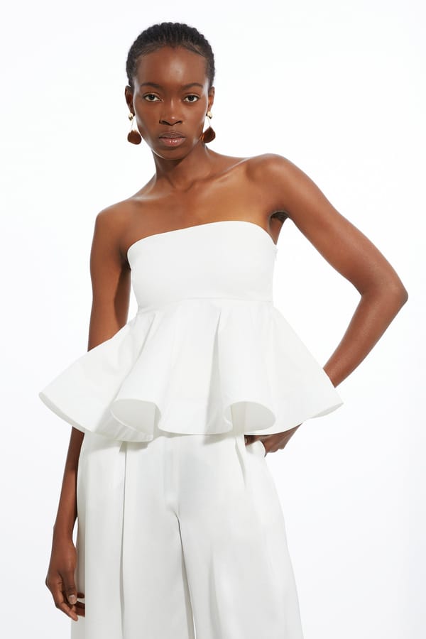 White Bandeau Peplum Top with Ruffle Hem — KAREN MILLEN