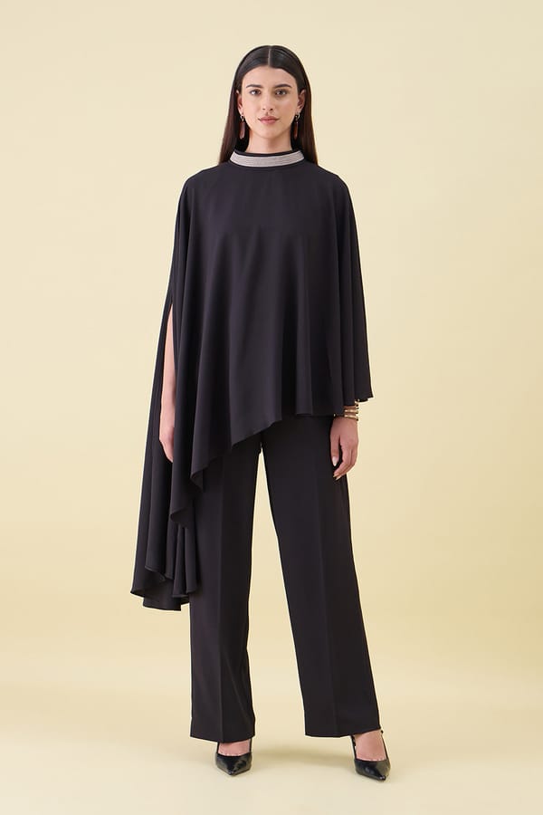 Black Embellished Asymmetric Tunic Co-ord Set — Aakaar