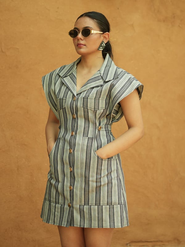 Gabbie Blue Striped Denim Dress — AKSH