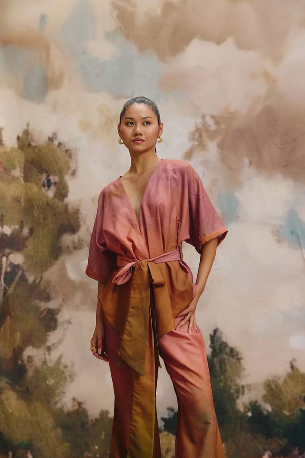 Multicolor Linen Wrap Top with Waist Tie — Zip by Payal Zinal