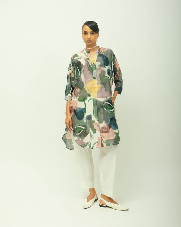 Green Abstract Printed Dobby Kurta Set — Ofrida