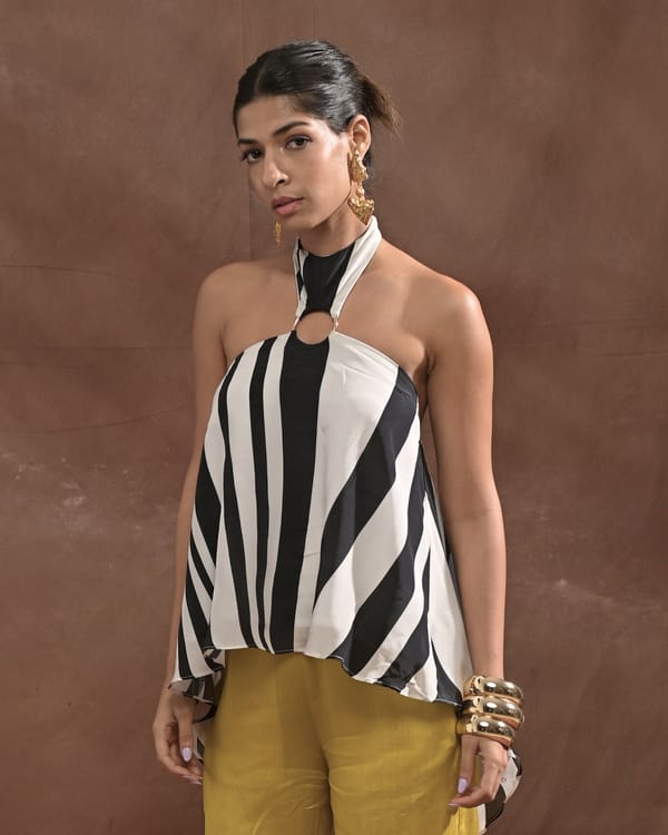 Black/White Zebra Print Halter Top with Ring Detail — Missy Co.