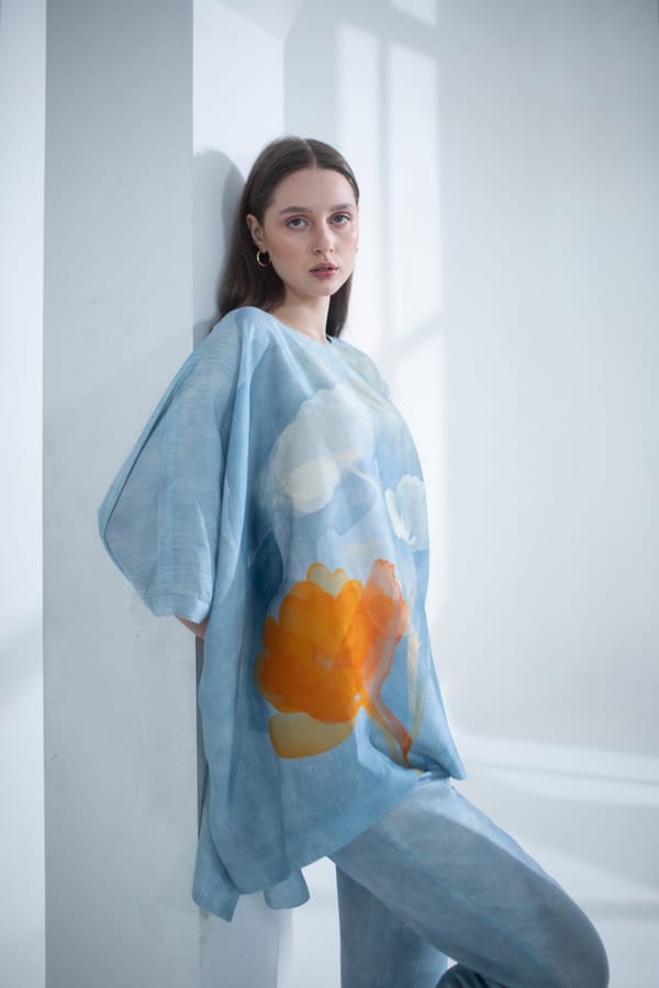Light Blue One Side Kaftan Sleeve Set — CLOS