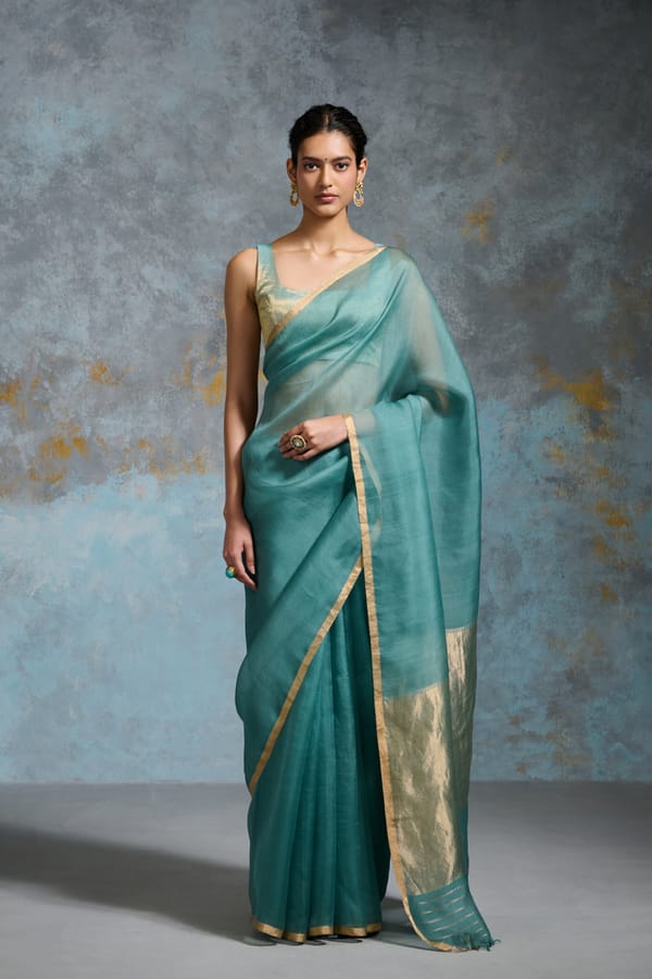 Sukanya Organza Teal Sarees — Dressfolk