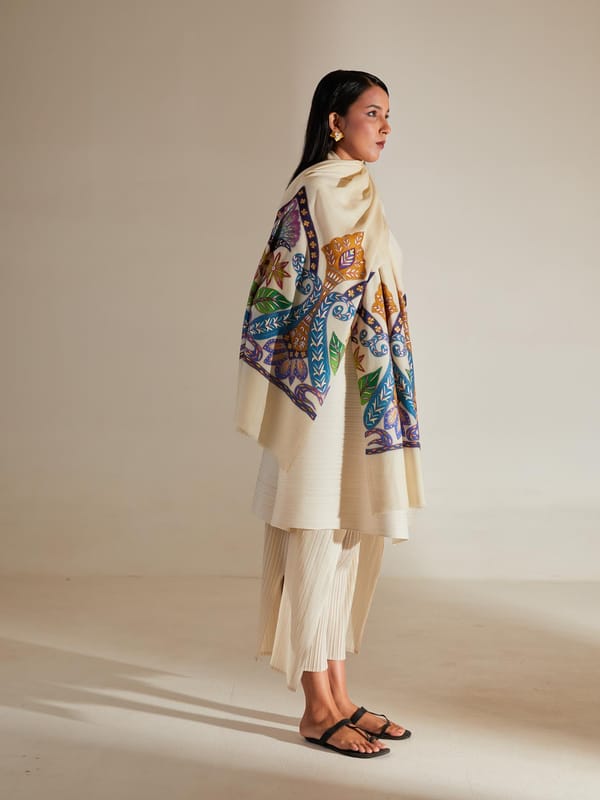 Pashmina Kalamkari Border Stole — Shaza