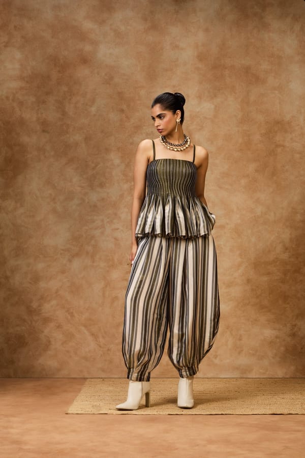 Olive Striped Peplum Top — Needle Ten