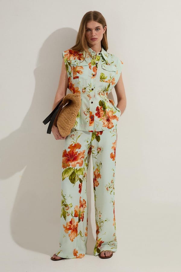 Floral High-Rise Straight-Leg Woven Trousers — KAREN MILLEN