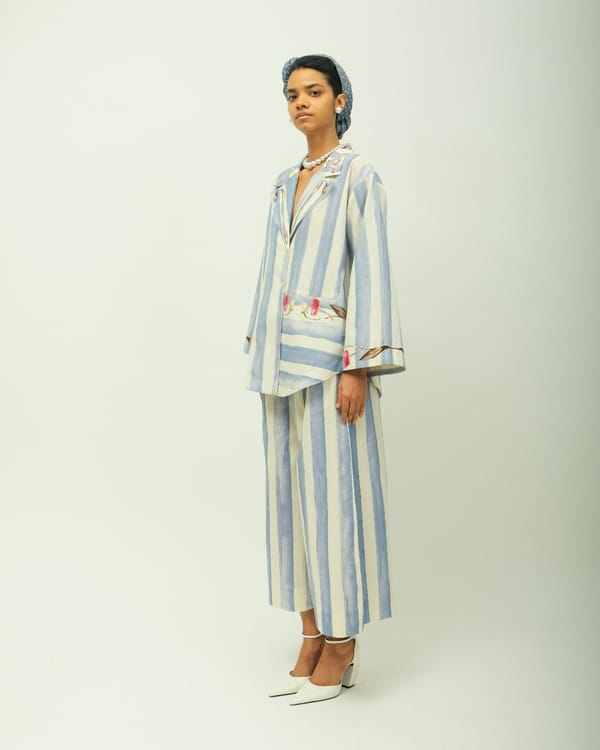 Ice Blue Striped Appliqué Anti-Fit Shirt — Ofrida