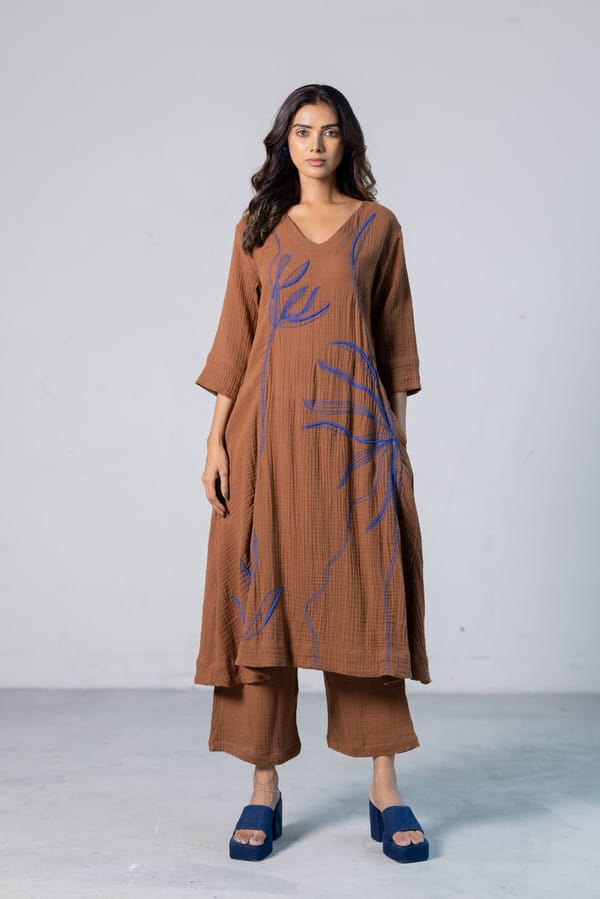 Brown Double Cloth Kurta Co ord — Silai studio