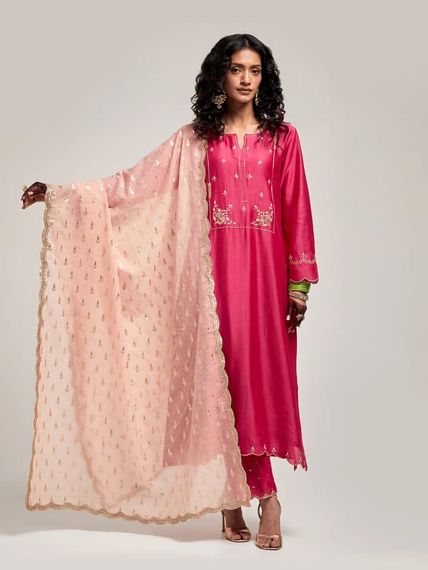 Zari Motifs Dupatta With Lace — Anantaa