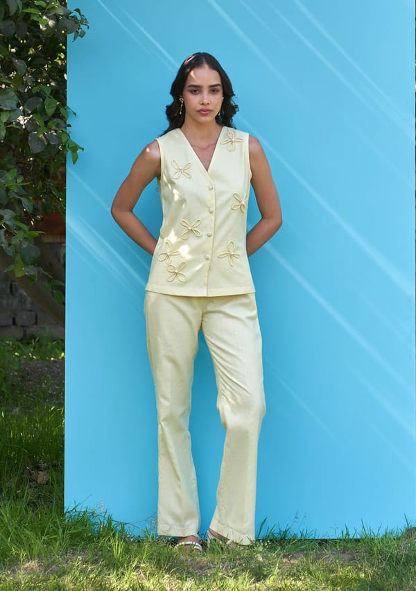 Butter Yellow Waistcoat and Straight Trouser Co-ord Set — AMOSHI