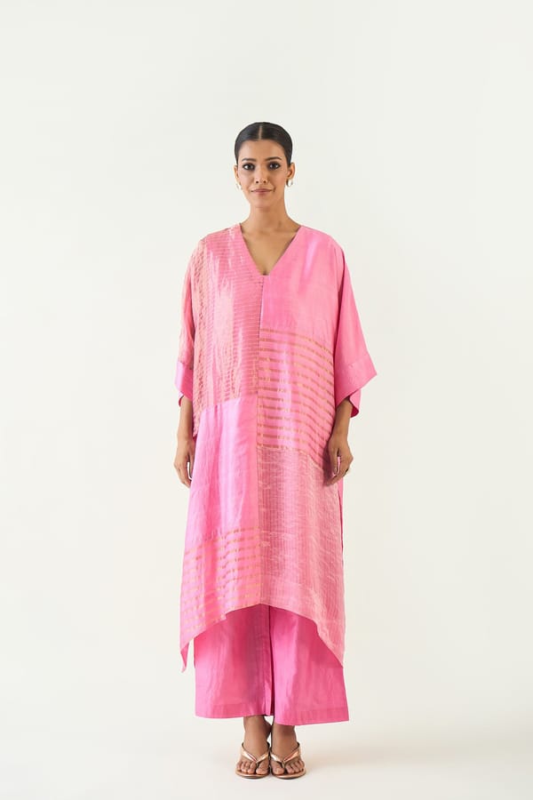 Kaya: Zari Stripe and Silk Kaftan Set — SHIVANI BHARGAVA