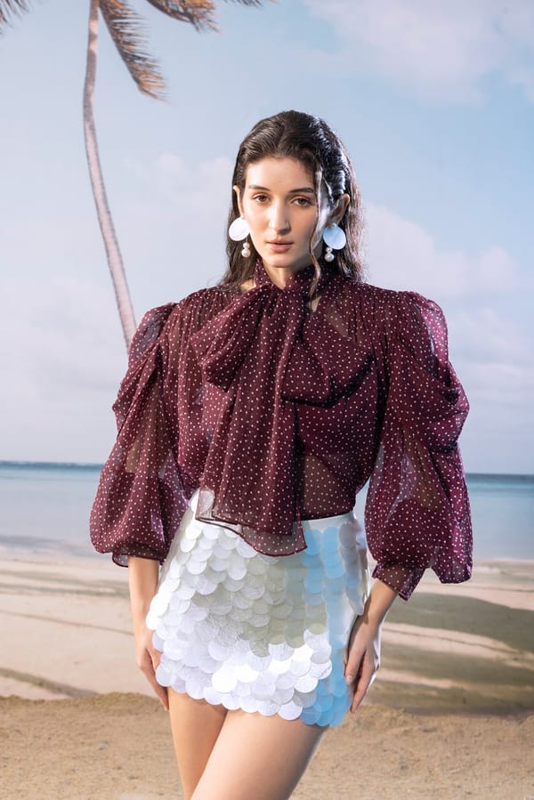 Burgundy Polka - Dot Bow Blouse Top — KAYJAY BY KRITIKA JAIN