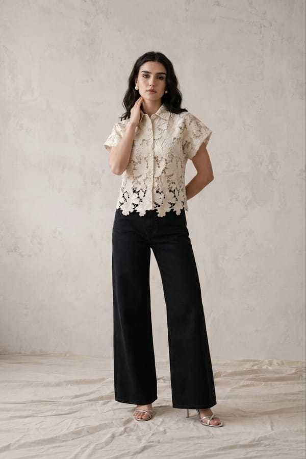 Elegant Floral Lace Button-Up Shirt — ANYSA