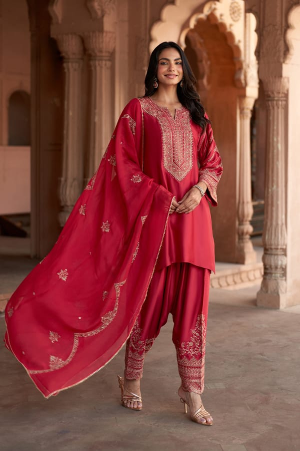 Jashn Rani Pink Zari Yoke Salwar Set — INCHING INDIA