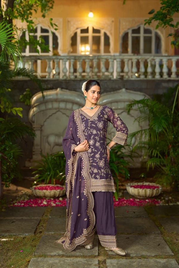 Organza Embroidered Kurta Set with Farsi Salwar — NARAYANI VASTRA