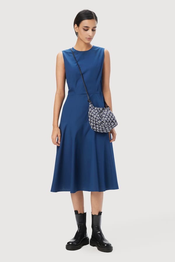 Blue Cotton Poplin Sleeveless Fit and Flare Midi Dress — Genes Lecoanet Hemant