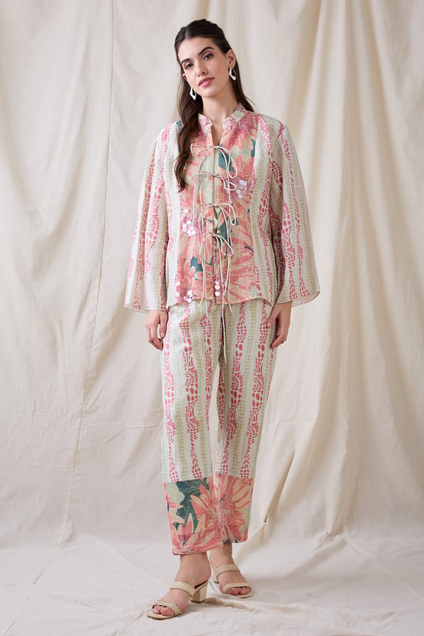 Ravya Embellished Fron Tie-Ups Co-Ord Set — SOUP by Sougat Paul