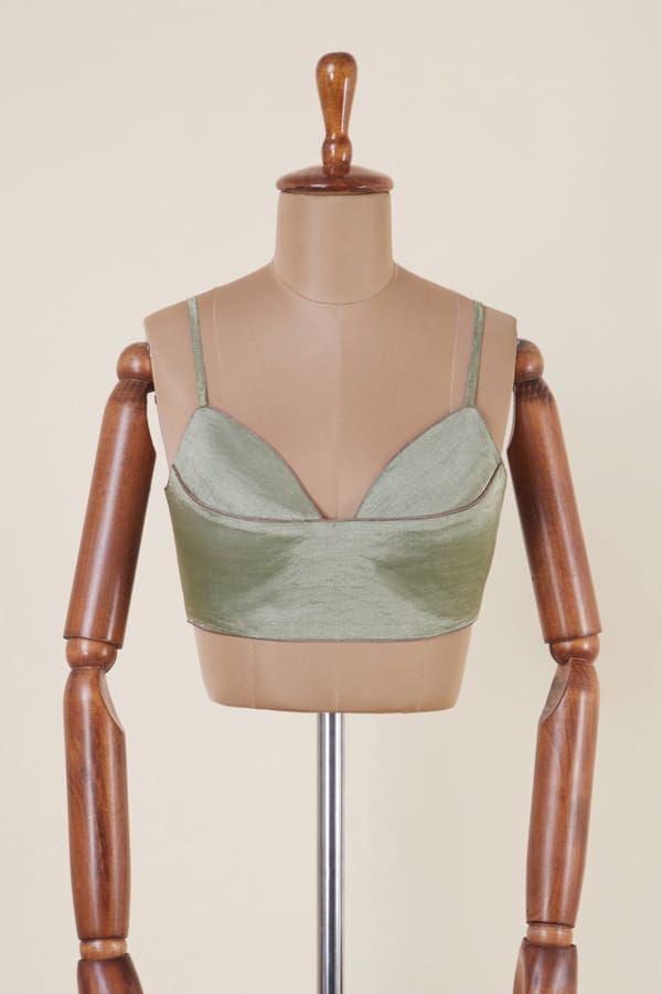Metallic Sage Green Tissue Sweetheart Neck Blouse — Dressfolk