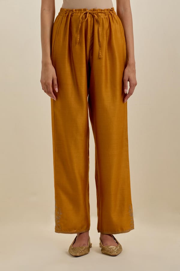 Silk Straight Pants With Embroidery — Upavita