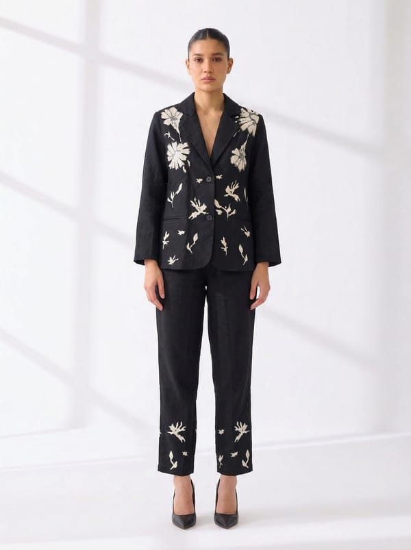 Black Linen Blazer and Cigarette Pants Co-ord Set — Linen Bloom