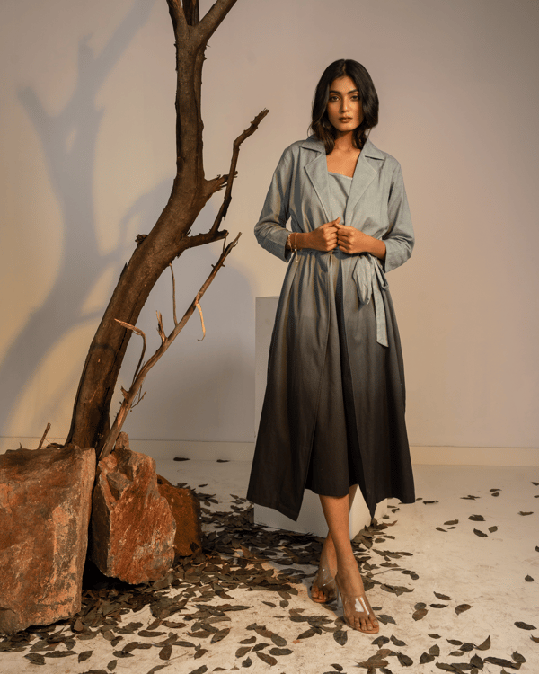 Ombre Belted Fit and Flare Midi Shirt Dress — DORABI