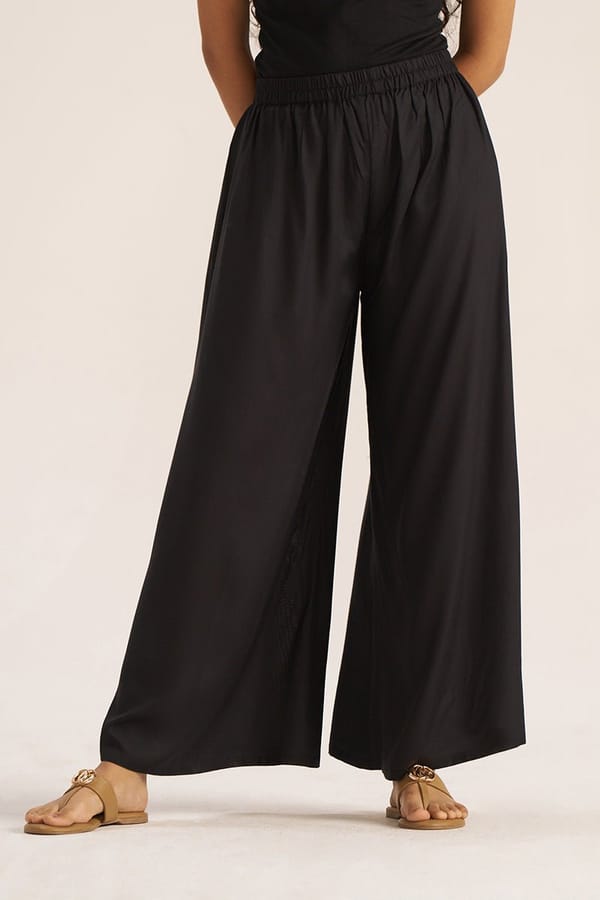 Black Elastic Waist Palazzo Trousers — Ganga Fashions Pvt Ltd