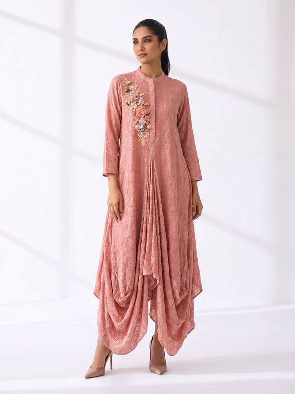Pink Viscose Georgette Kaftans — 5 Elements