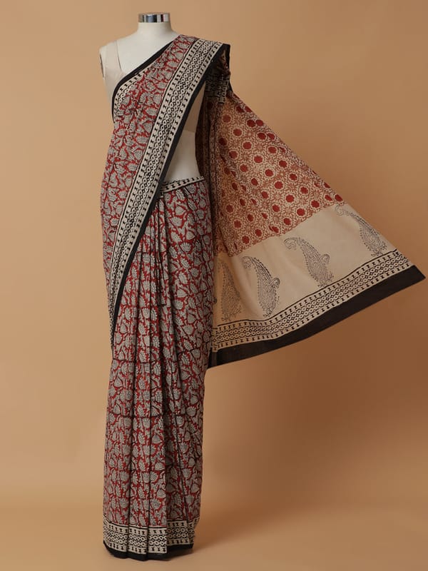 Hand Block Printed Brick Red Cotton Mulmul Rozaana — BINKS