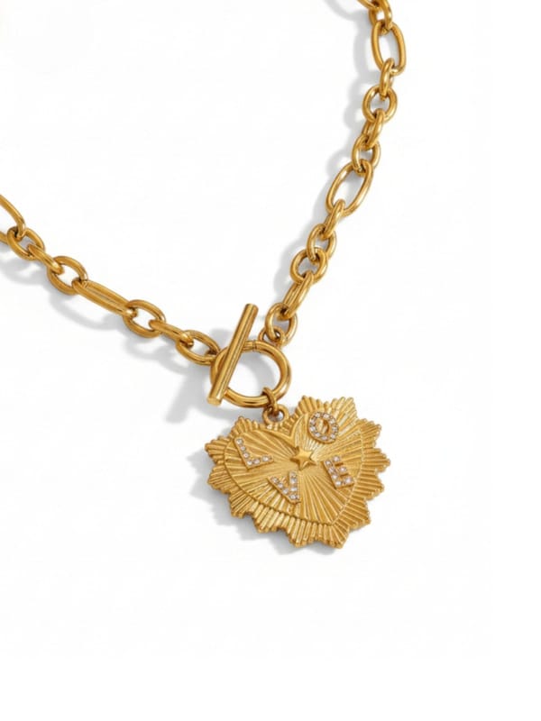 Ribbed Heart White Rhinestone Letter Love Pendant — Cao Jewellery
