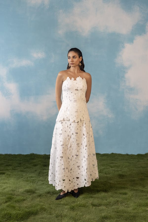 White Lace Strapless Top and Maxi Skirt Co-ord Set — House of Araish