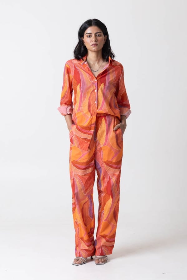 Orange Abstract Printed Shirt and Trouser Co-ord Set — MOMENT BOMBAY