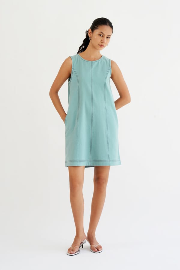 Light Blue Kala Cotton Sleeveless Mini Shift Dress — Spacelines