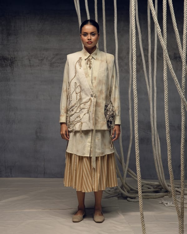 Khadi Jute Embroidered Kimono Jacket — Kritika Murarka