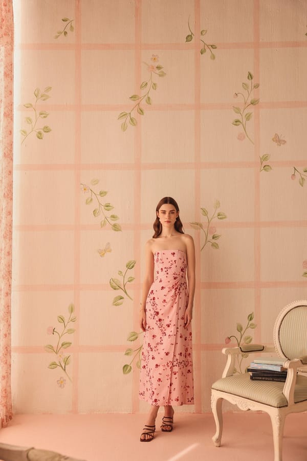 Pink Red Floral Strapless Corset Maxi Dress — Sage by Mala
