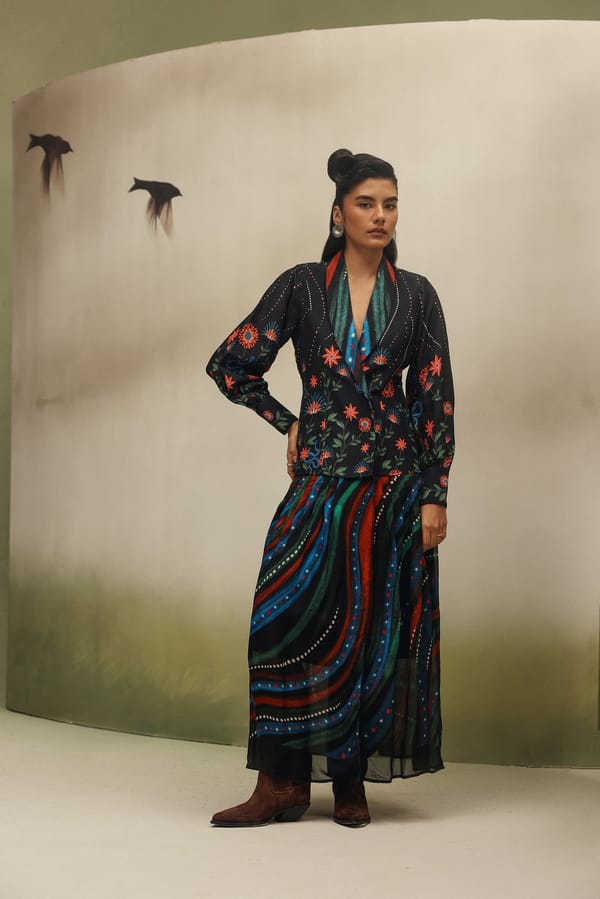 Black/Red Printed Blazer-Style Maxi Dress — SHOP NOIB