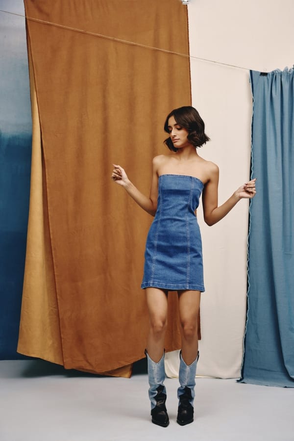 Mid Blue Denim Strapless Bodycon Mini Dress — quietBOLD