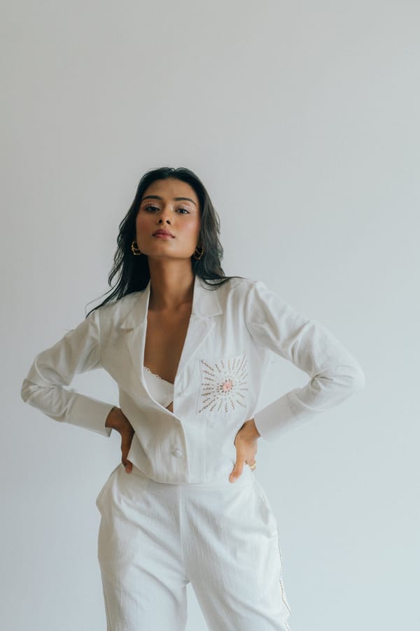 White Linen Cropped Shirt and Pants Co-ord Set — Label Sugar