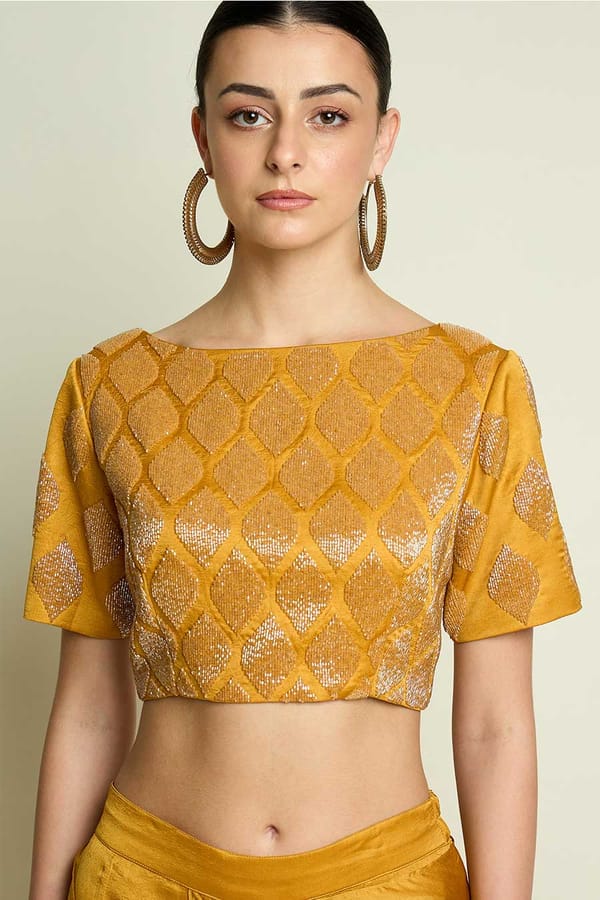 Yellow Leaf Embellished Blouse — Aakaar