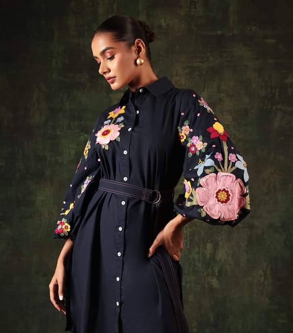 Navy Flora Edge Dress — RUCHIKA MALLIKA LABEL