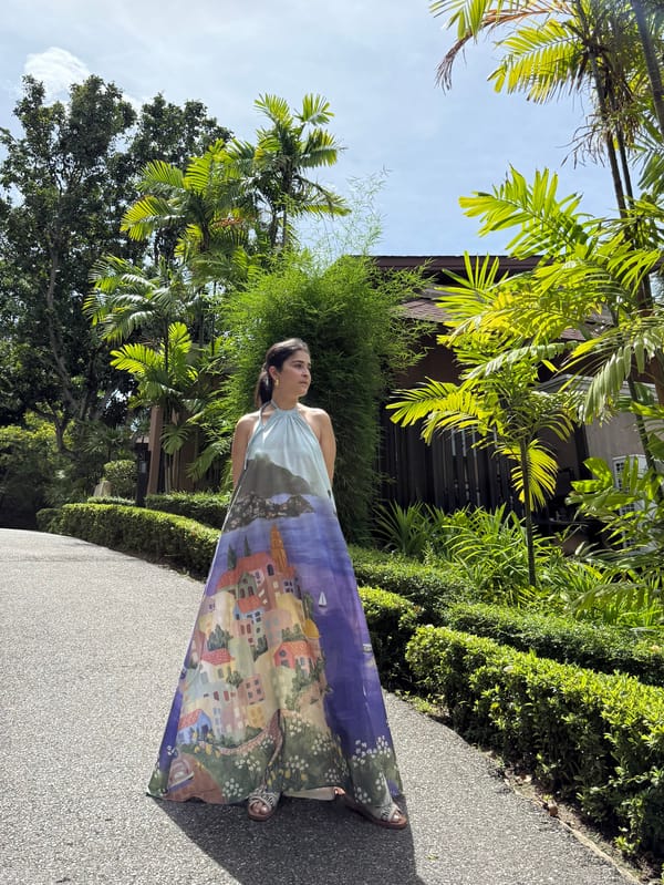 Scenic Print Halter Maxi Dress with Pockets — GAIMA LABEL