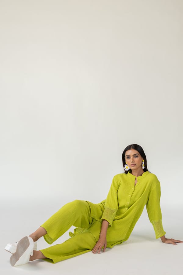 Green Cotton Tunic and Tapered Pants Co-ord Set — Silai studio
