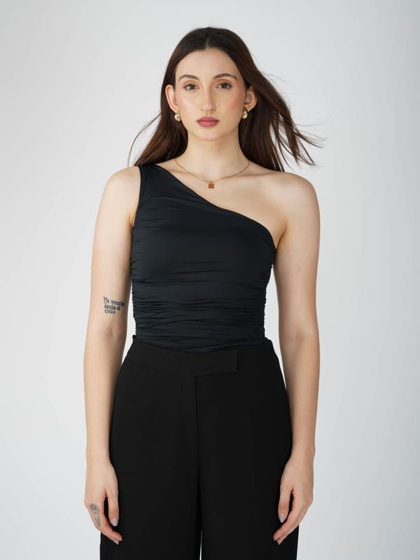 Black One Shoulder Bodysuit-Halo Bodysuit (Onyx) — Select Staples