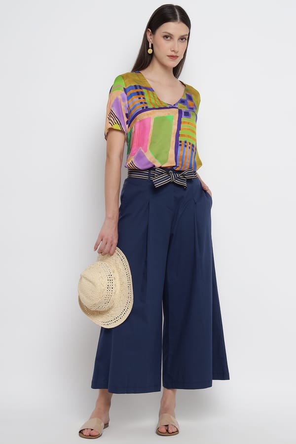 Ultramarine High-Rise Cropped Wide-Leg Trousers — ELENA MIRO