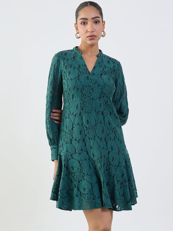 Green Lace Mini Dress — Femmella