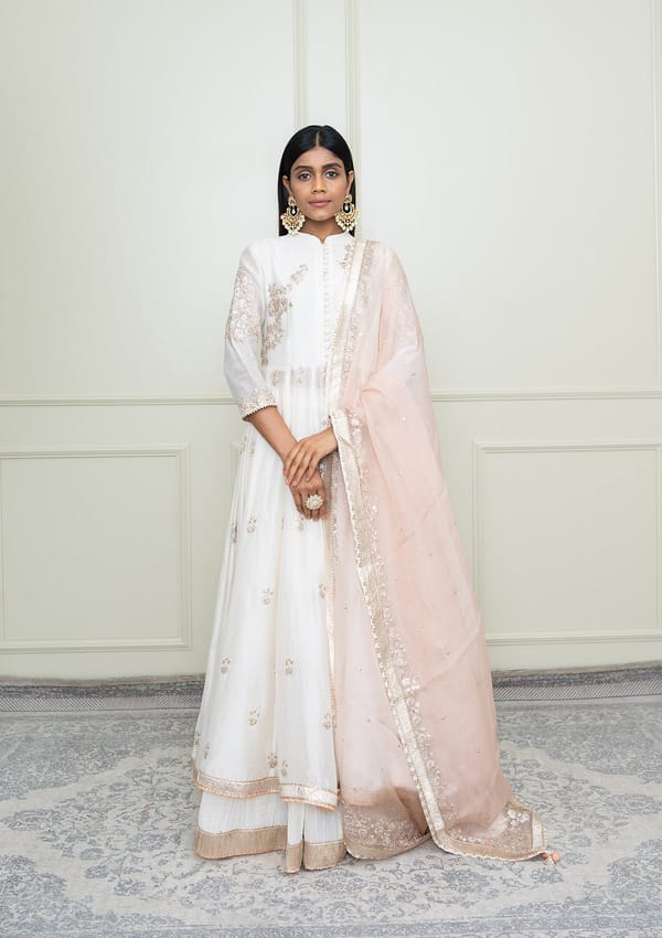 Daisy Ivory Embroidered Anarkali Set with Dupatta — Sheetal Batra