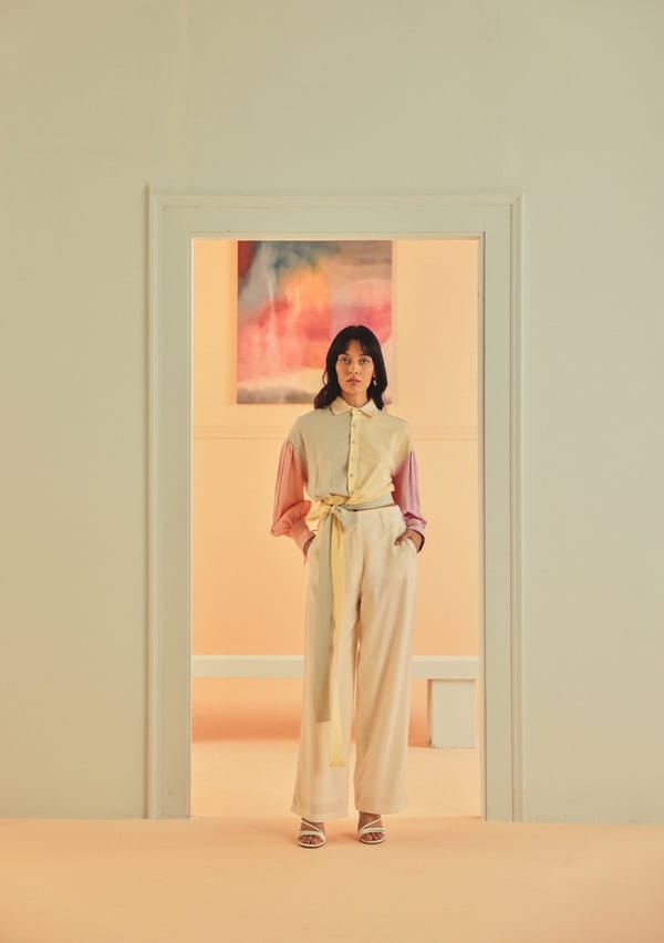 Pastel Colorblock Linen Lyocell Button-Front Shirt — Sage by Mala