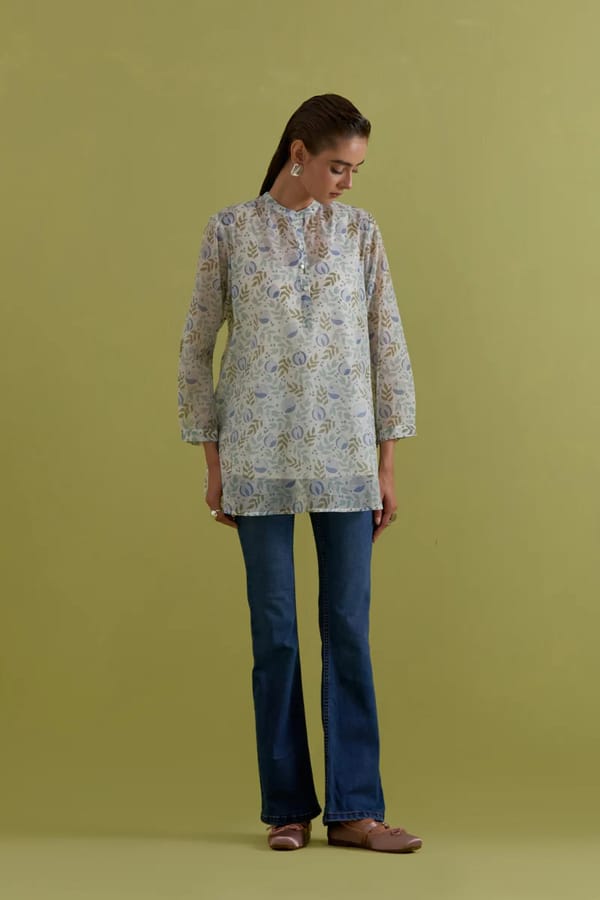 Off White Cotton Chanderi Top — Upavita