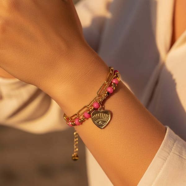 Muse Stone & Heart charm Beaded Paperclip Bracelet — Inaya Accessories